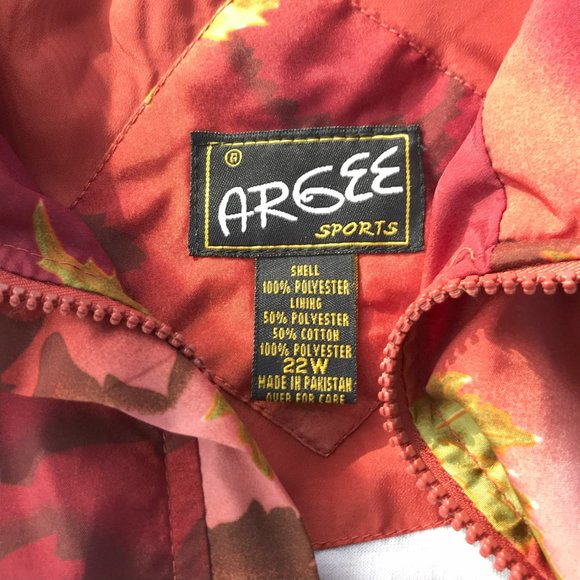 Vintage 80's 90's Fall Leaf Pattern Autumnal Windbreaker Jacket & pants-22W - Picture 7 of 12